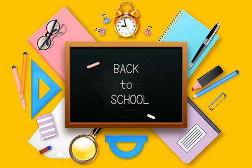 وکتور مدرسه رایگان به همراه تخته سیاه با متن بازگشت به مدرسه